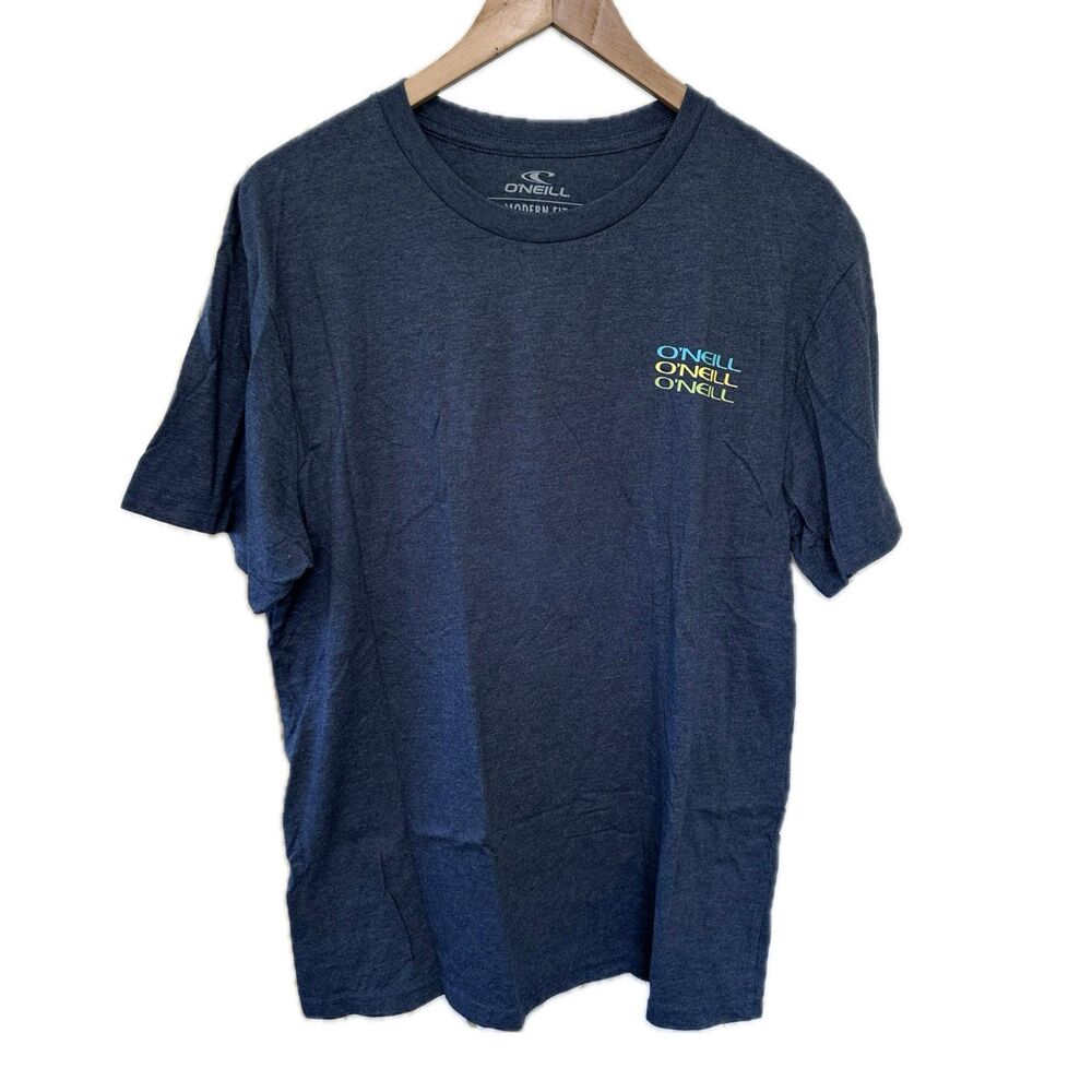 NWOT O'neill Men's Modern Fit Back Triangle Logo Dark Heather Blue T-Shirt L